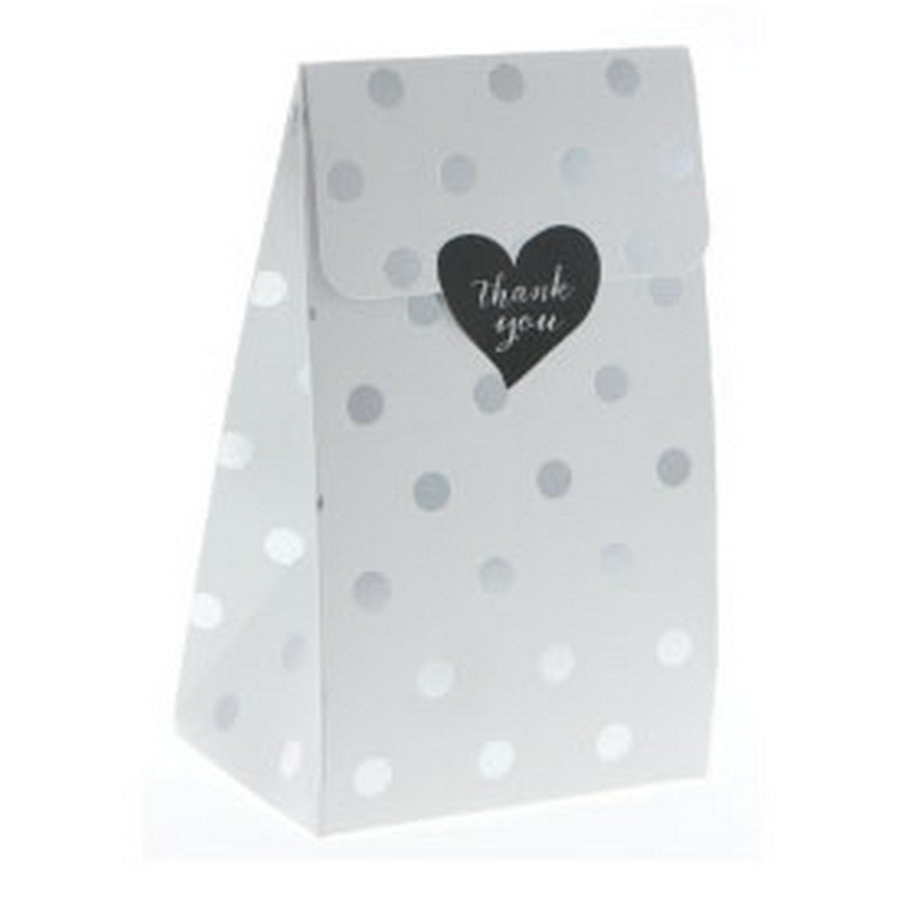 WHITE WITH SILVER FOIL POLKADOT TREAT BOX BAG (12 pack)
