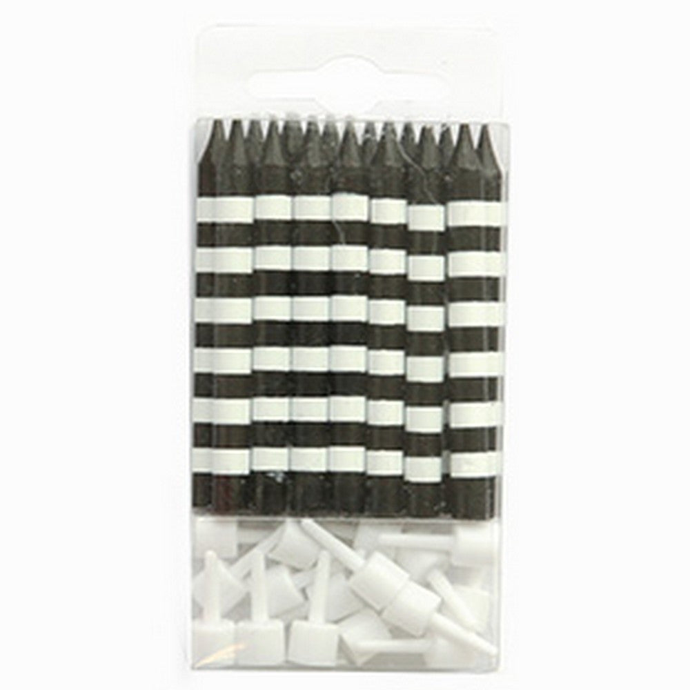 BLACK CANDY STRIPE CANDLES (16 pack)