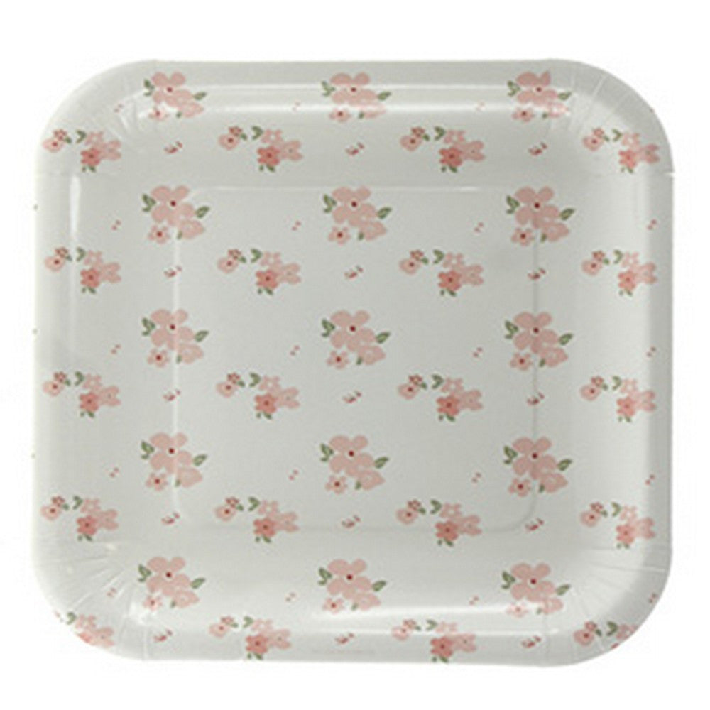 WHITE FLORAL<BR> SQUARE PLATES (12 pack)
