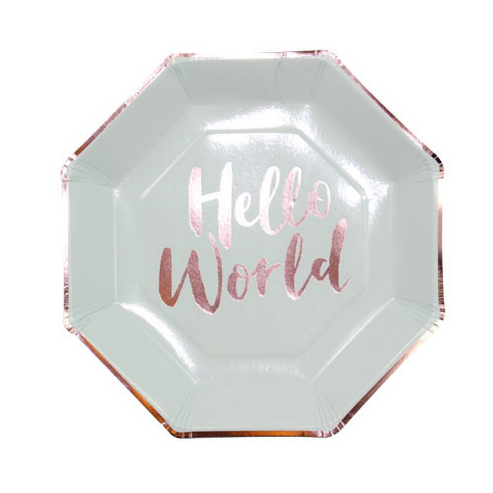MINT & ROSE GOLD "HELLO WORLD" PLATES (8 pack)