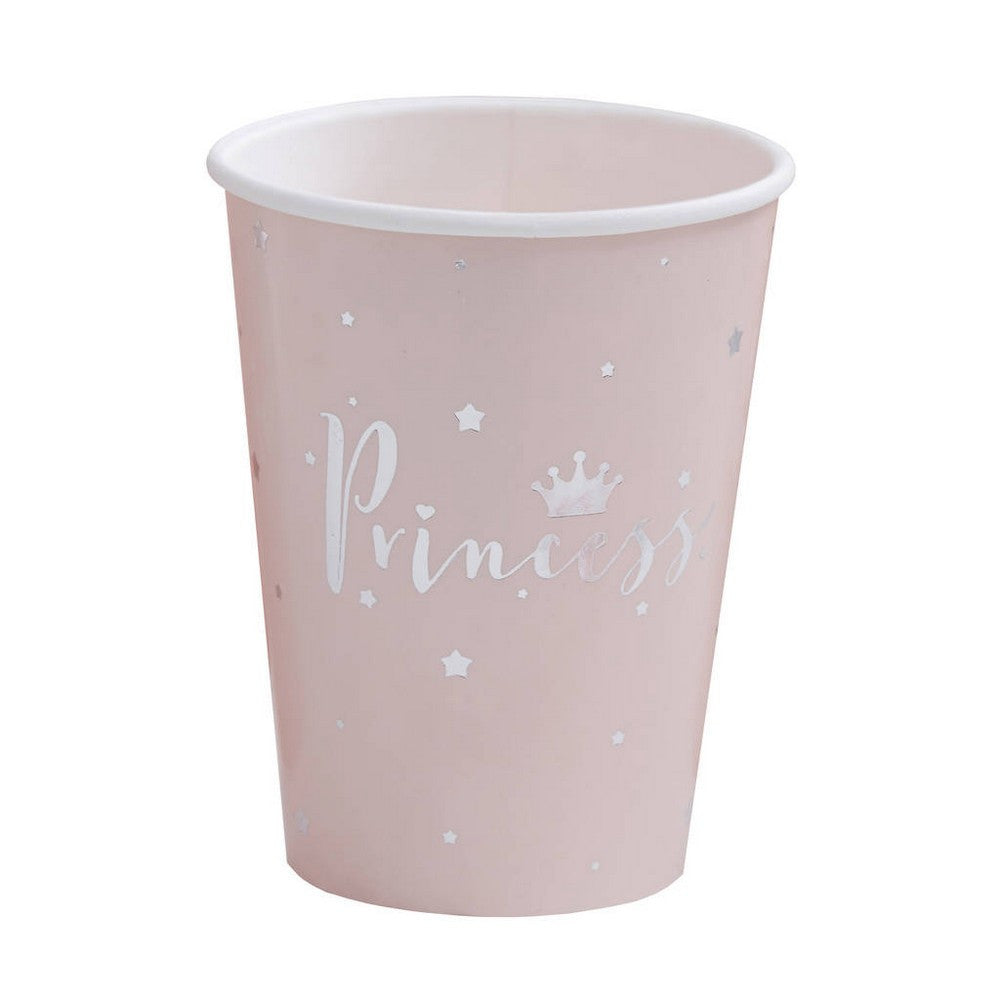 PINK & SILVER FOILED "PRINCESS" CUPS (8 pack)