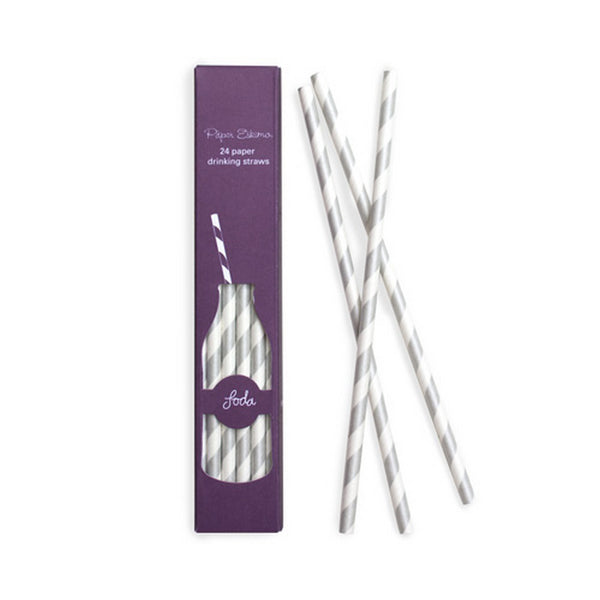 SILVER SUNDAE STRAWS<br>(24 pack)