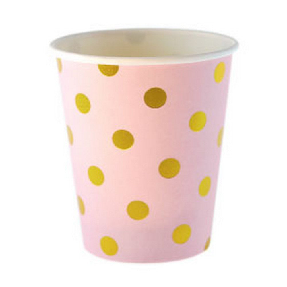 PINK WITH GOLD FOIL POLKADOT CUPS (12 pack)