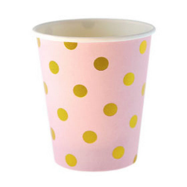 PINK WITH GOLD FOIL POLKADOT CUPS (12 pack)