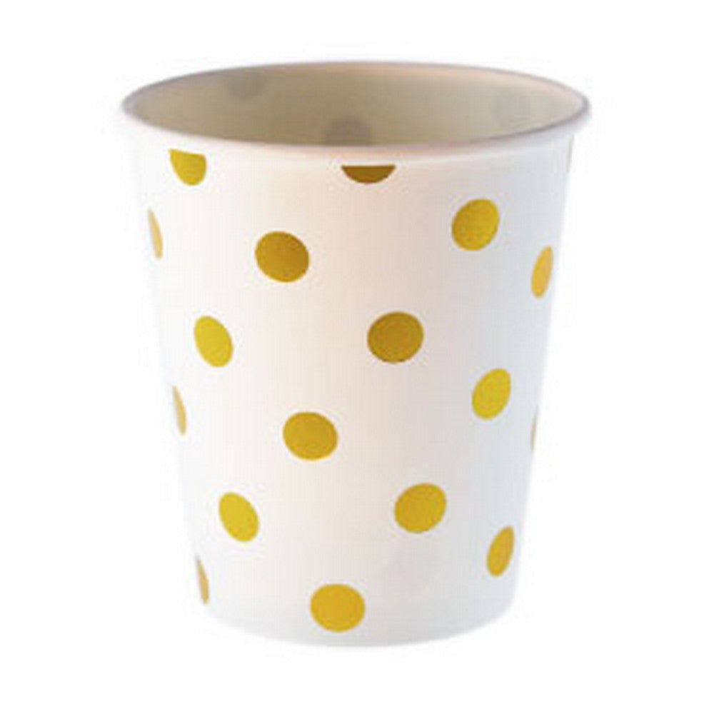 WHITE WITH GOLD FOIL POLKADOT CUPS (12 pack)