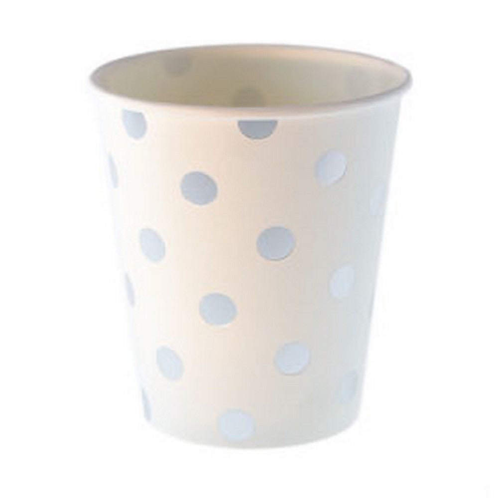 WHITE WITH SILVER FOIL POLKADOT CUPS (12 pack)