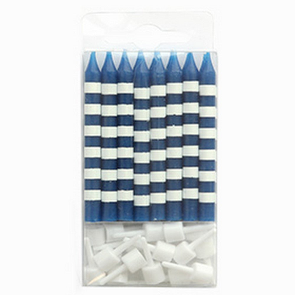 NAVY CANDY STRIPE CANDLES (16 pack)