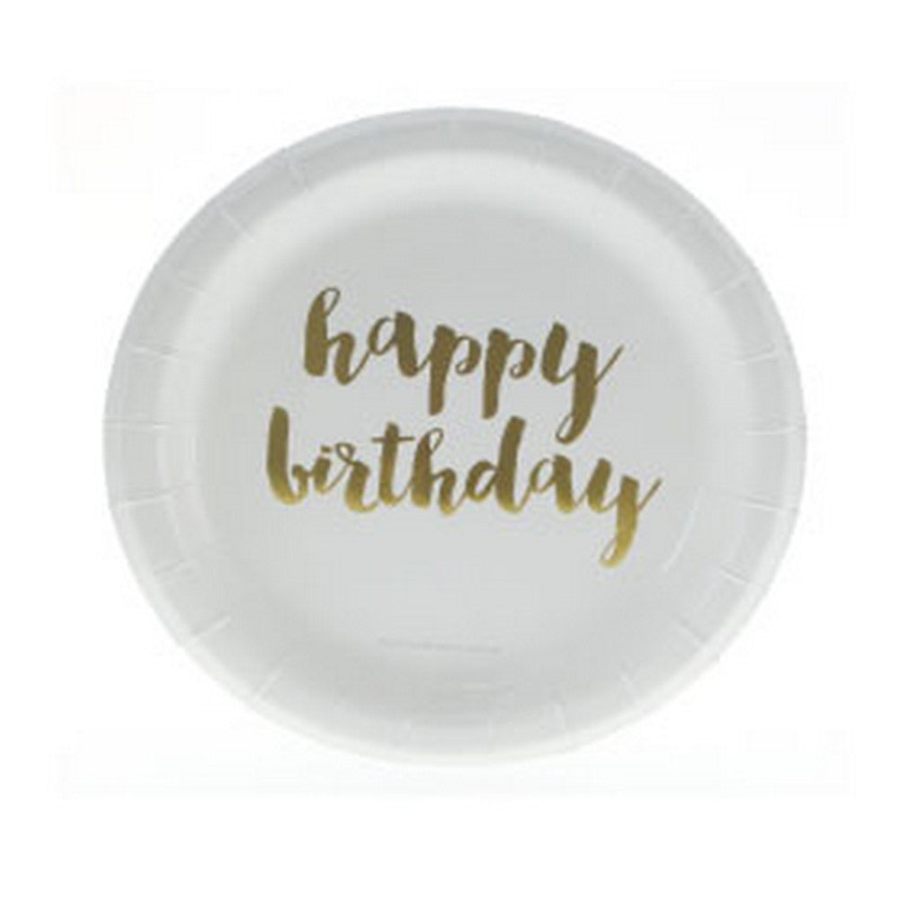 GOLD FOIL "HAPPY BIRTHDAY" CAKE PLATES<BR> (12 pack)