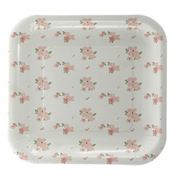 WHITE FLORAL<BR> SQUARE PLATES (12 pack)