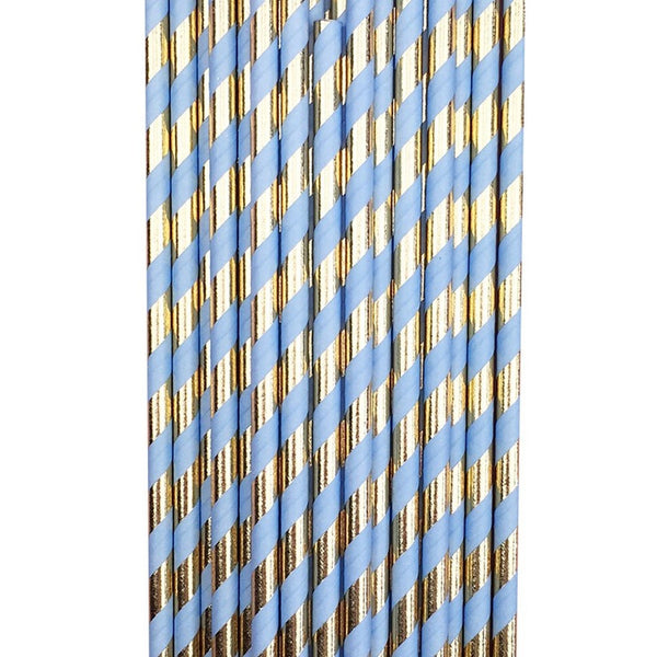 BLUE GOLD FOIL <BR> STRAWS (25 pack)