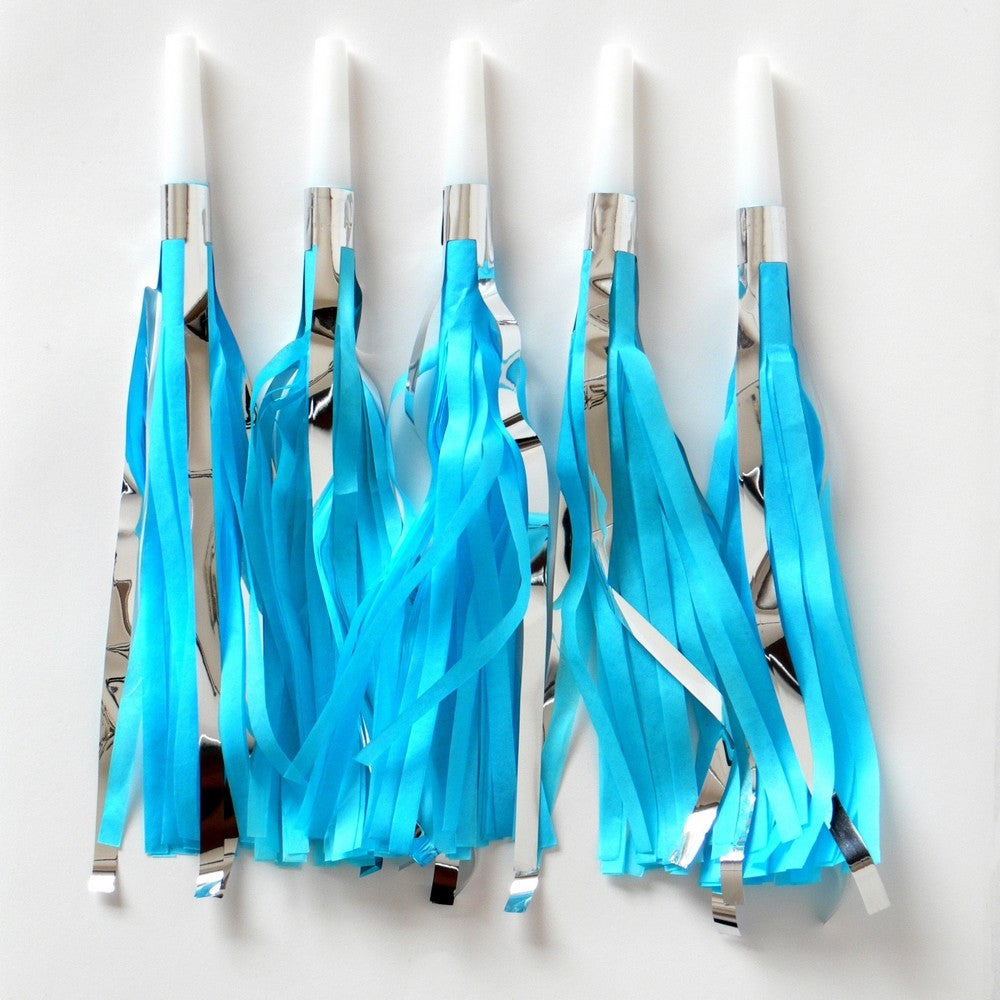 BLUE & SILVER TASSEL <BR> PARTY HORN (10 pack)