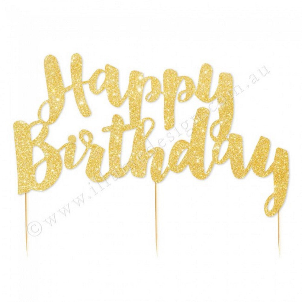 'HAPPY BIRTHDAY' GOLD GLITTER CAKE TOPPER
