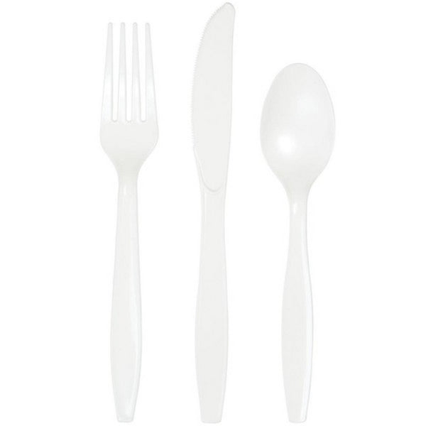 WHITE PREMIUM PLASTIC<br> CUTLERY SET (8 sets)