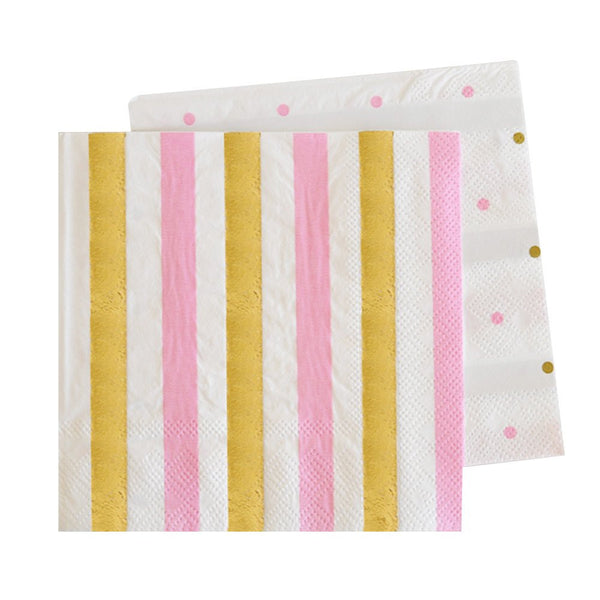GOLD & PINK STRIPES & DOTS NAPKINS (20 pack)