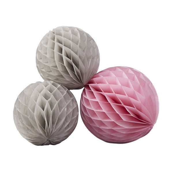 PINK & GREY <BR>HONEYCOMB BALLS (3 pack)