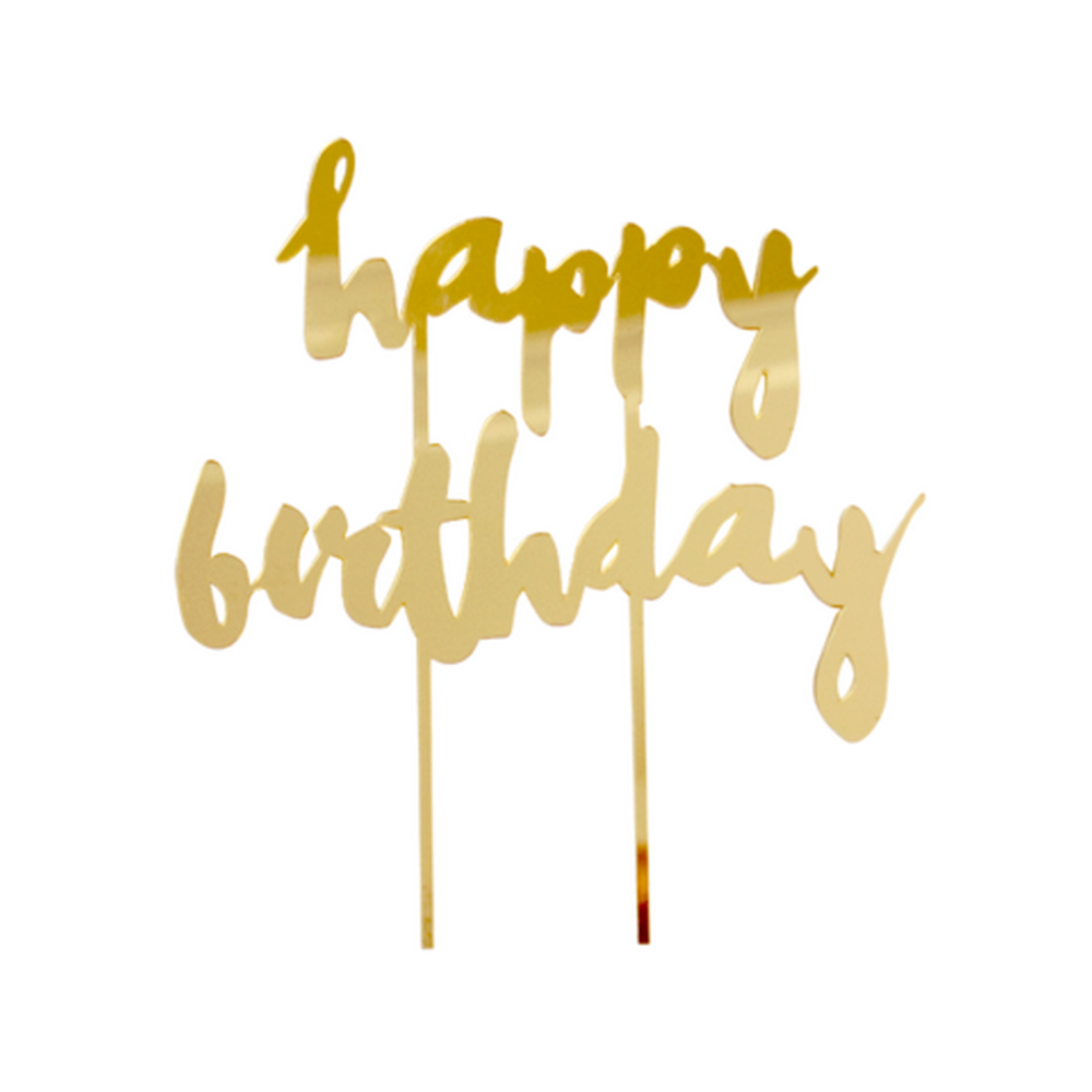 "HAPPY BIRTHDAY" GOLD MIRRORED CAKE TOPPER
