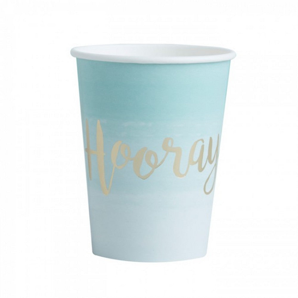 MINT & GOLD FOILED "HOORAY" CUPS (8 pack)