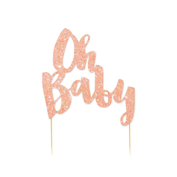 'OH BABY' ROSE GOLD GLITTER CAKE TOPPER