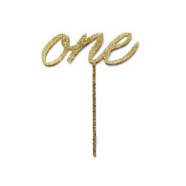 GOLD GLITTER "ONE" <br>CAKE TOPPER