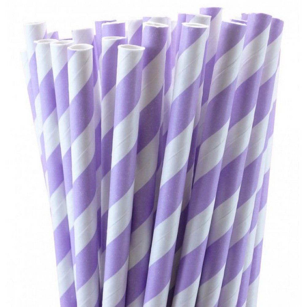 PASTEL LILAC CANDY STRIPE <BR>STRAWS (25 pack)