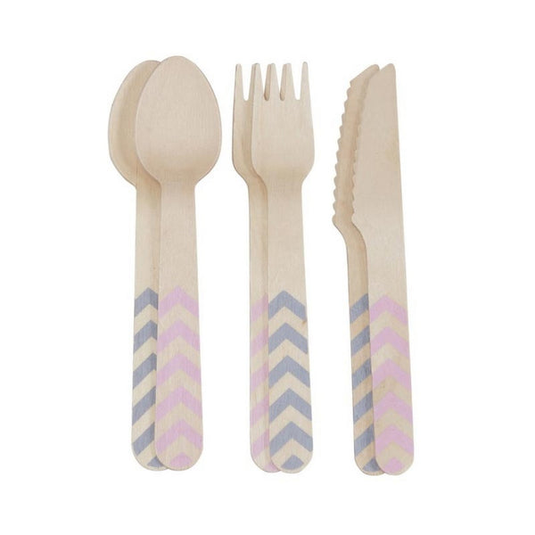 PINK & GREY <BR>WOODEN CUTLERY
