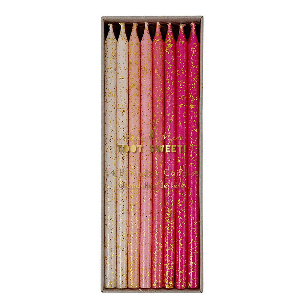 PINK GLITTER BIRTHDAY CANDLES (24 pack)