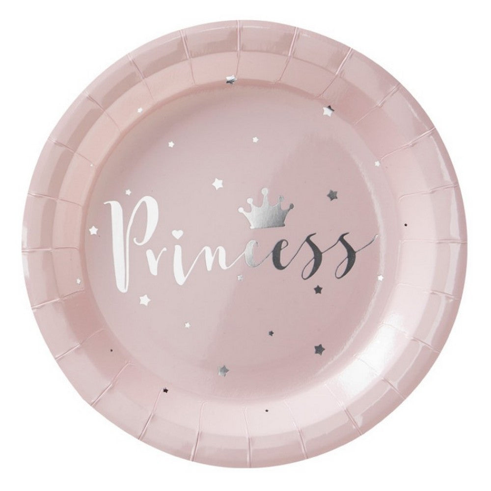 PINK & SILVER FOILED "PRINCESS" PLATES (8 pack)