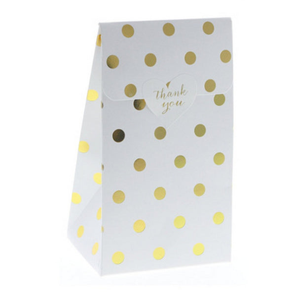 WHITE WITH GOLD FOIL POLKADOT TREAT BOX BAG (12 pack)